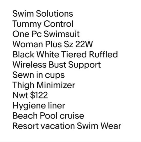 Swim Solutions Tummy Control V-neck One Pc Swimsuit Woman Plus 22W Black Tiered - Picture 9 of 10